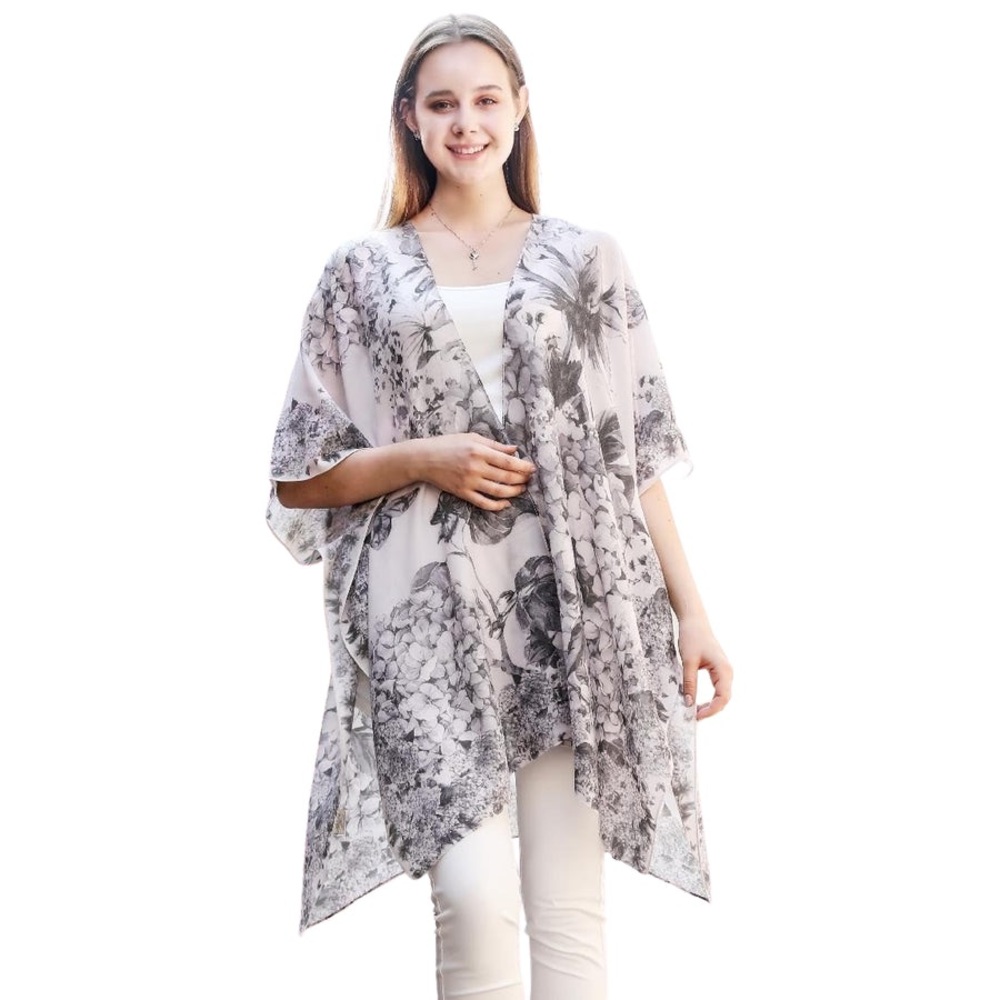 GREY HYDRANGEA FLORAL KIMONO CARDIGAN